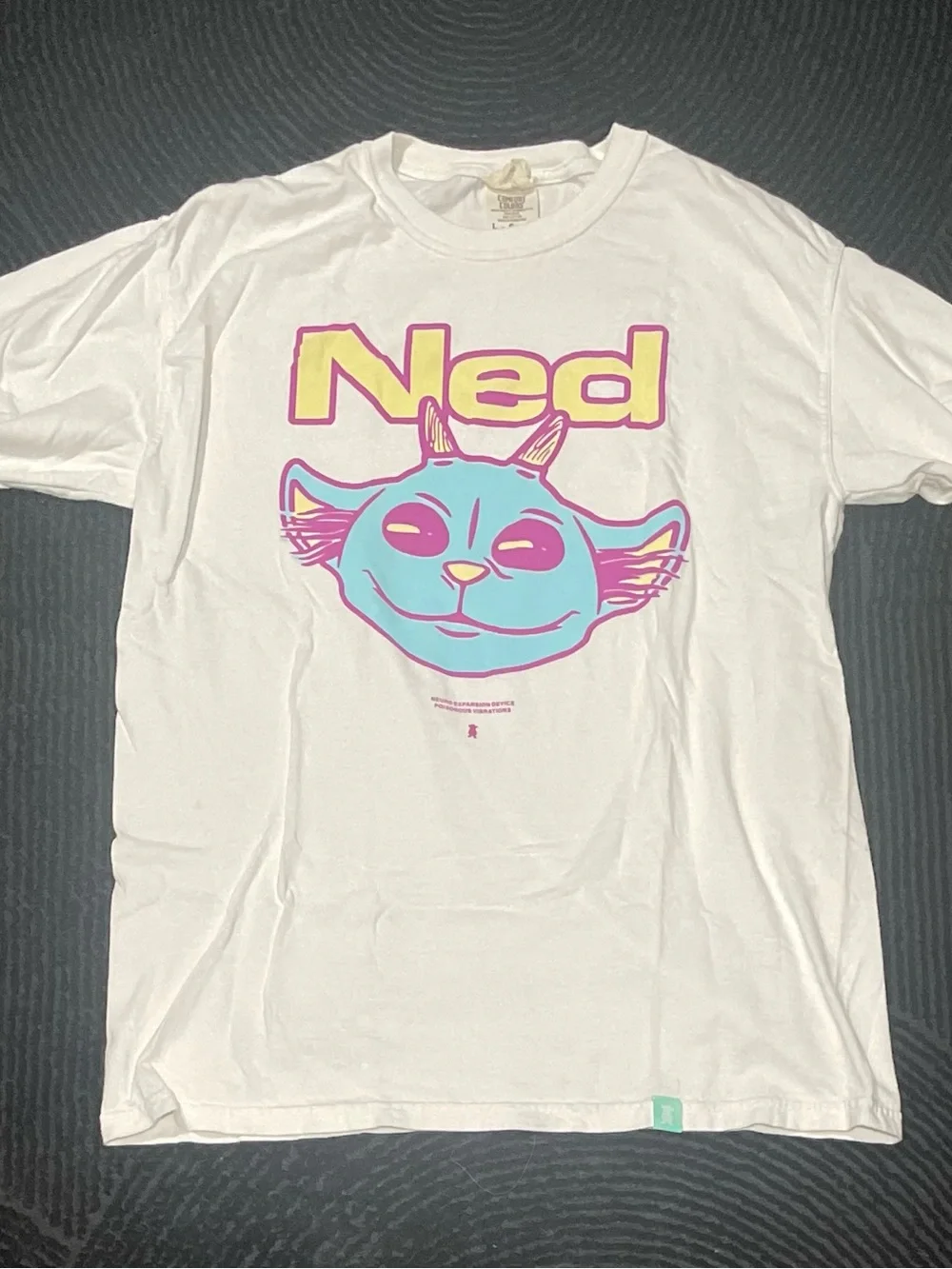 Graphic Ned Cat Tee - White with Pink & Blue Print